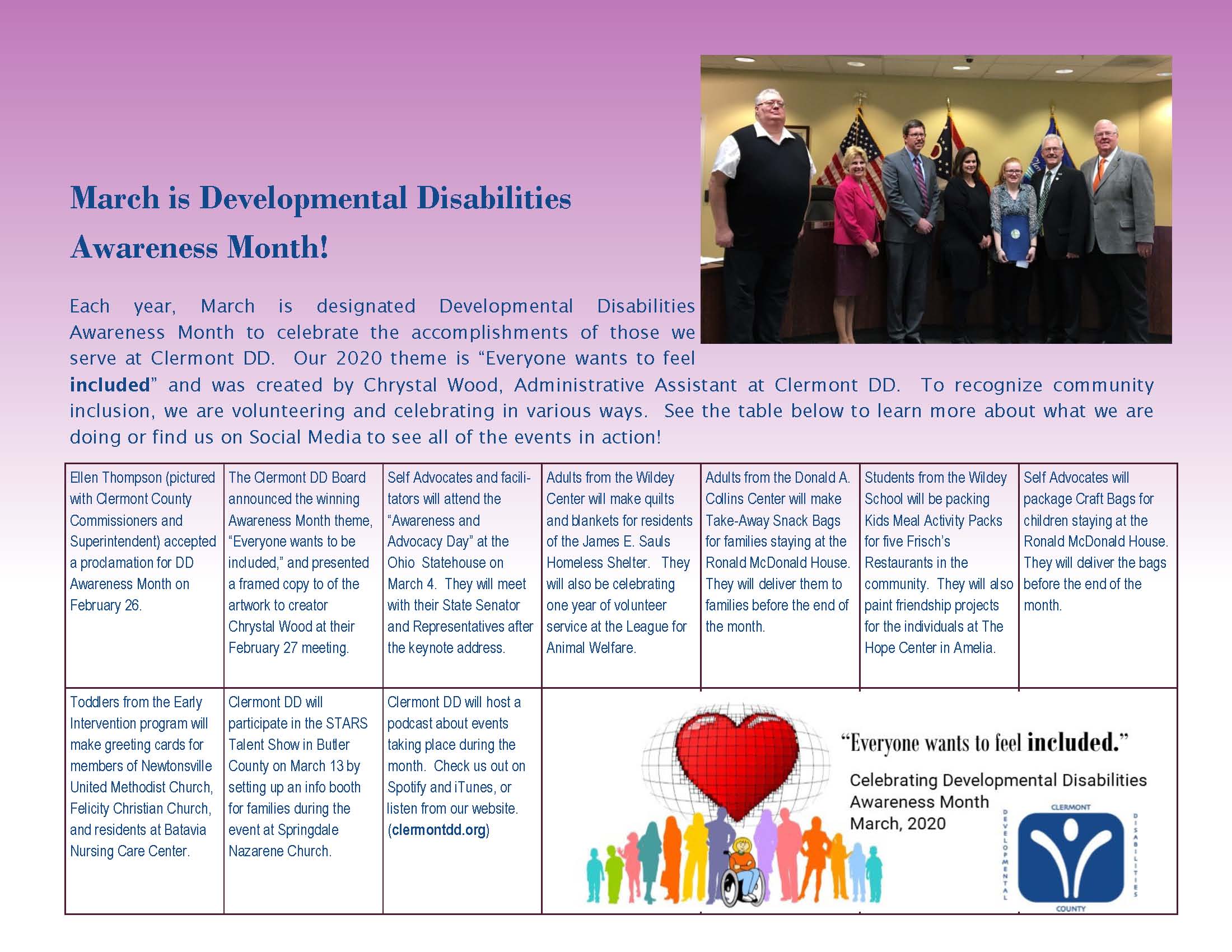Calendar of Events Clermont County Board of Developmental Disabilities